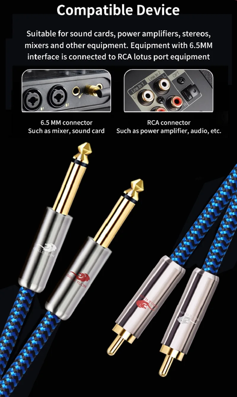 Hifi 2 RCA to Dual 1/4'' TS Mono 6.35mm Male Audio Cable for Mixer Amplifier Speaker 1/4 to RCA Jack OFC Shielded Cords