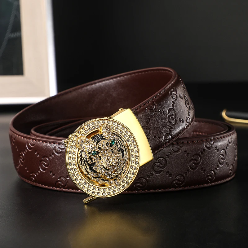 Hoge Kwaliteit Tijger Hoofd Gesp Lederen Riem Mannen Luxe Merk Designer Beroemde Werk Riemen Voor Mannen Jeans Riem Mannelijke Metalen Riem