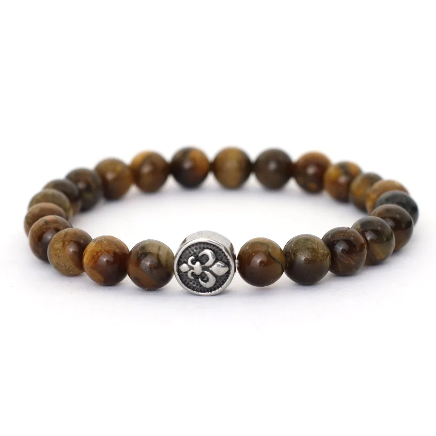 Simple Style Men Bracelet With Natural Tiger Eyes Volcanic Stone Stainless Steel Charm Hematite Healing Jewelry Cycling Pulseria