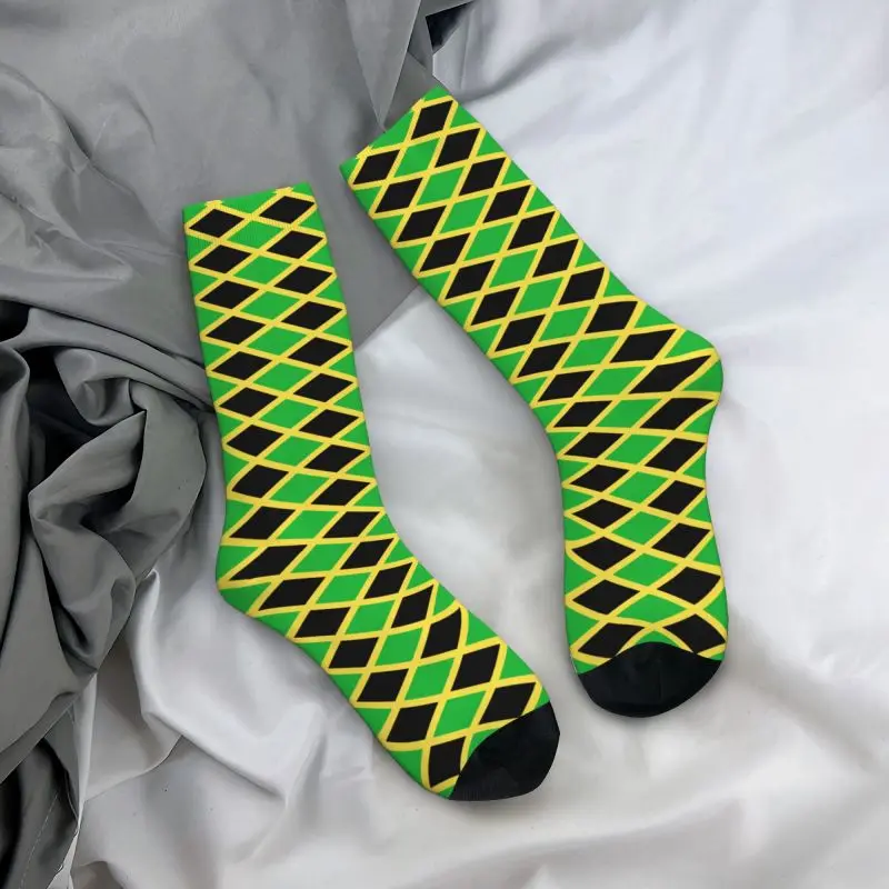 Cute Mens Flag Of Jamaica Dress Socks Unisex Warm Comfortable 3D Print Jamaican Proud Crew Socks