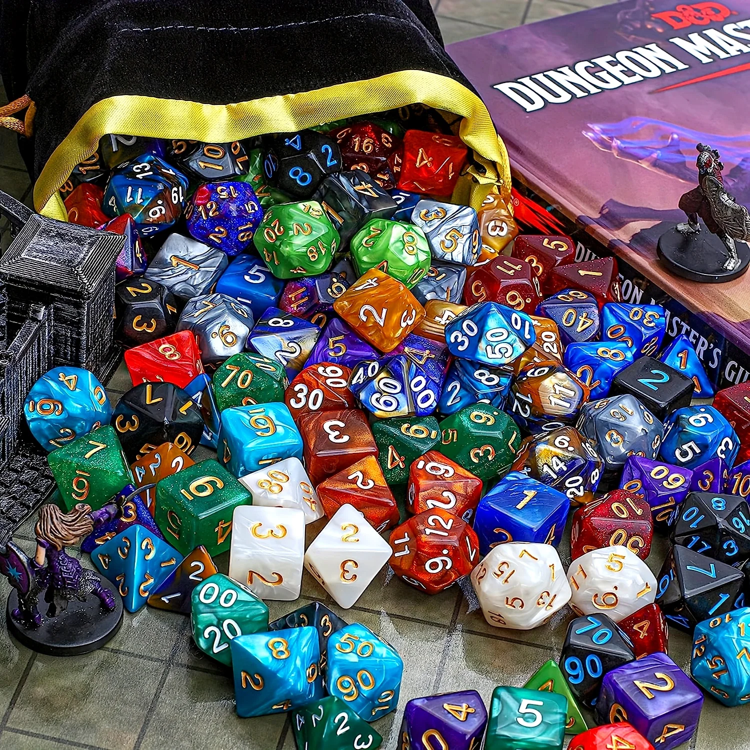 

35pcs Polyhedral DND Dice Set - Black Drawstring Pouch with Color-Coded Faces, RPG/D&D Tabletop Game Accessories ZSY