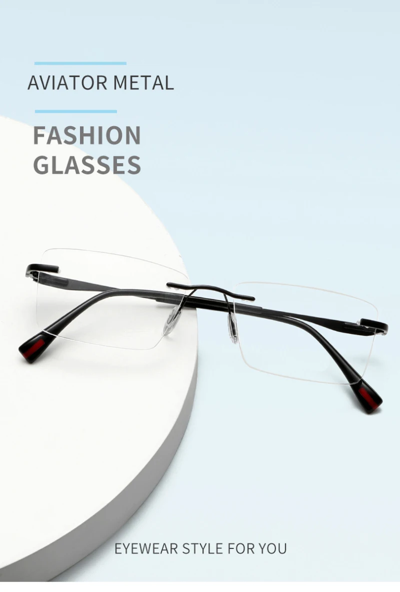 BEMORE Rimless Optical Lenses With Prescription For Men Alloy Photochromic Anti Blue Light Grade Eyeglasses