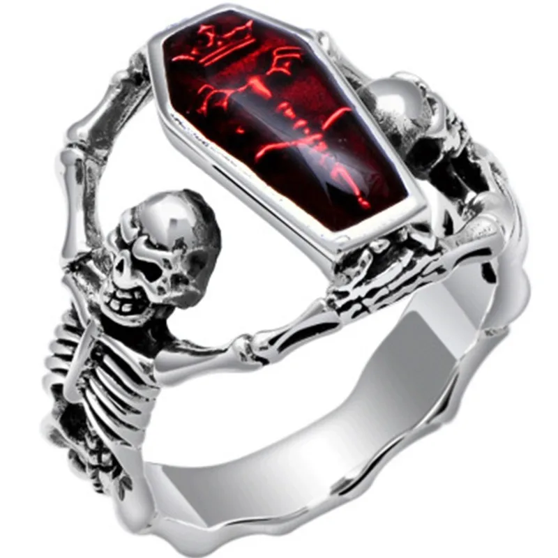 Hot selling retro Thai silver vampire bat skull head ring in Europe and America, men's punk style ring