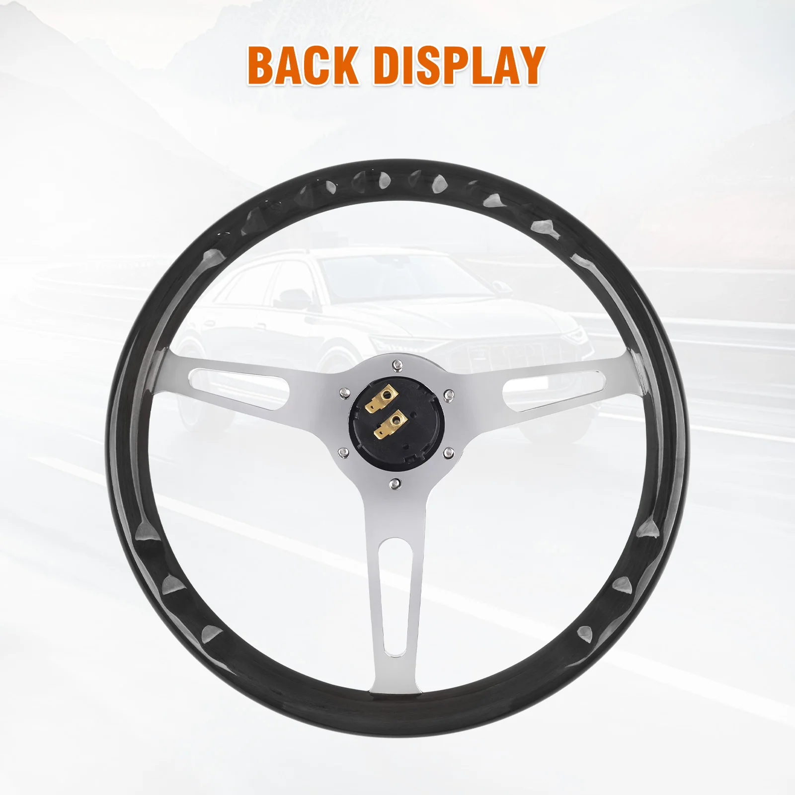 Steering Wheel with Horn Button Made of Hardwood Walnut 3 Spoke Riveted 380mm 6 Bolt 15