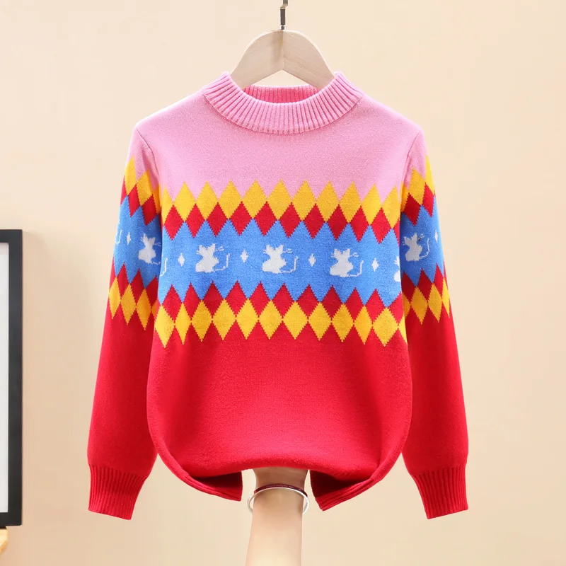 Big children's sweater girl's thick cotton shirt 8-15 years old children's knitwear pullover sweater new autumn
