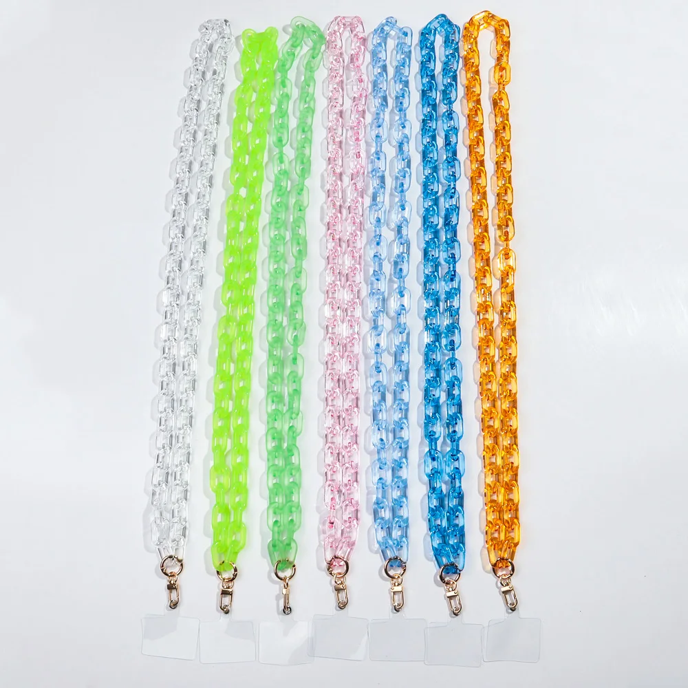 New 120cm Transparent Acrylic Long Bevel Mobile Phone Lanyard Chain Cellphone Strap Necklace Accessories Women Jewelry Gifts
