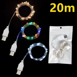 Guirlande lumineuse à LED USB 3/10/20M, fil en cuivre et en argent, étanche, féerique, pour noël, mariage, fête, décoration