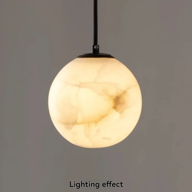 

Natural Marble Pendant Light Brass Round Ball Ceiling Lamp for Bedroom Bedside Light Bar Counter Dining Room Study Pendant Lamp
