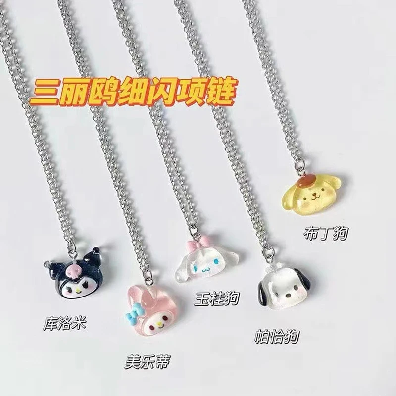 

Sanrio Anime Hello Kitty Necklace Kawaii My Melody Kuromi Student Clavicle Chain Adjustable Pendant Accessories Girls Toy Gift