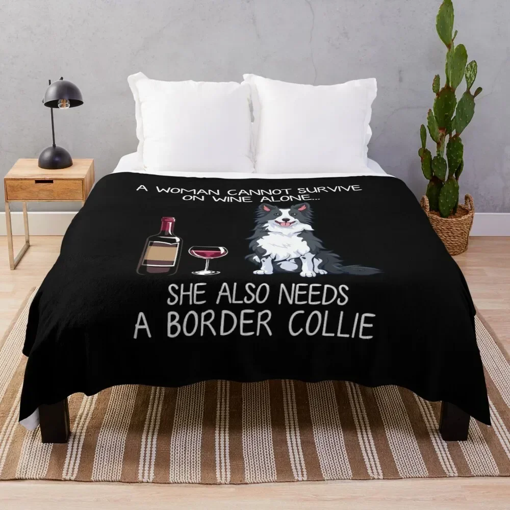 Border Collie and wine Funny dog Throw Blanket halloween Hairy Blankets