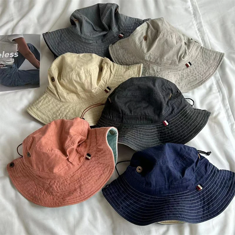 Cotton Summer Bucket Hats Unisex Women Outdoor Sunscreen Panama Hat Pure Color Fishing Hunting Cap Men Basin Chapeau Beach Caps