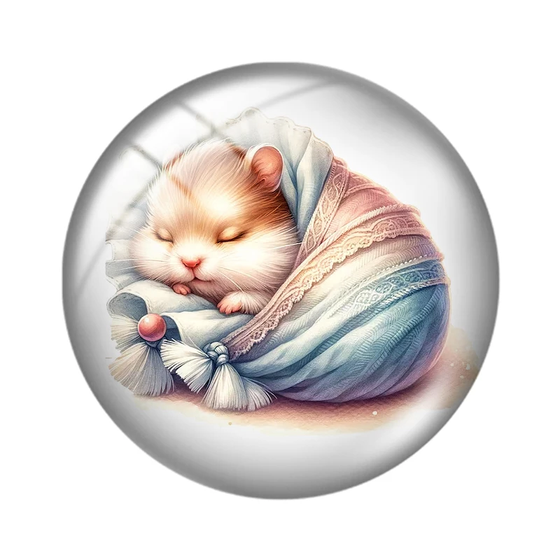 Whimsical sleeping baby animals 12mm/16mm/18mm/25mm Round Photo Glass Cabochon Demo Flat Back Making findings