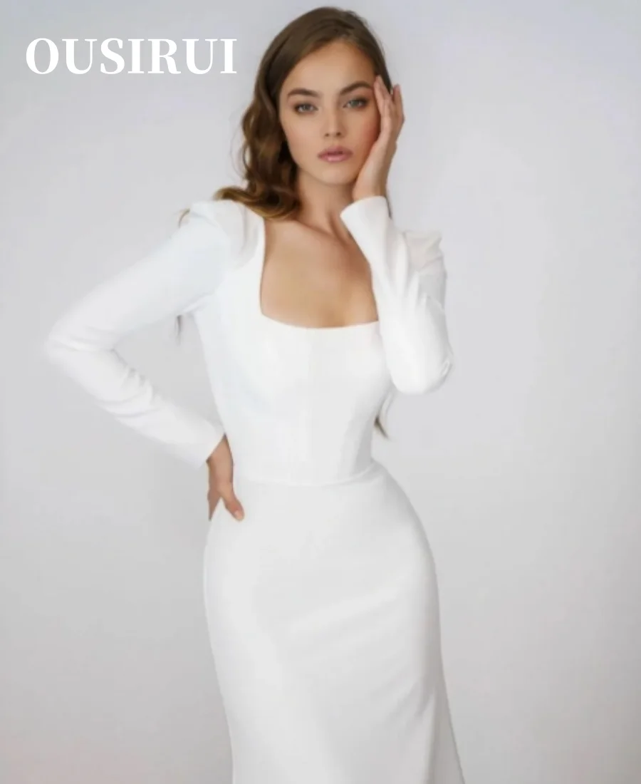 OUSIRbiomomis-Robe de mariée sirène en satin à col carré, manches longues, dos nu, élégante, fête, patients