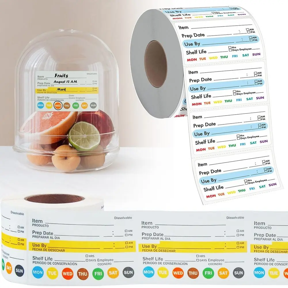 250/300PCS Food Shelf Life Label Multi-functional Self-adhesive Food Date Labels Waterproof Food Safety