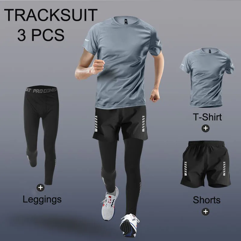 2024 New Black Running Sets Men Sportswear Sport Suits Quick Dry Clothes Sports Joggers Training Gym Fitness 3 PCS Tracksuits