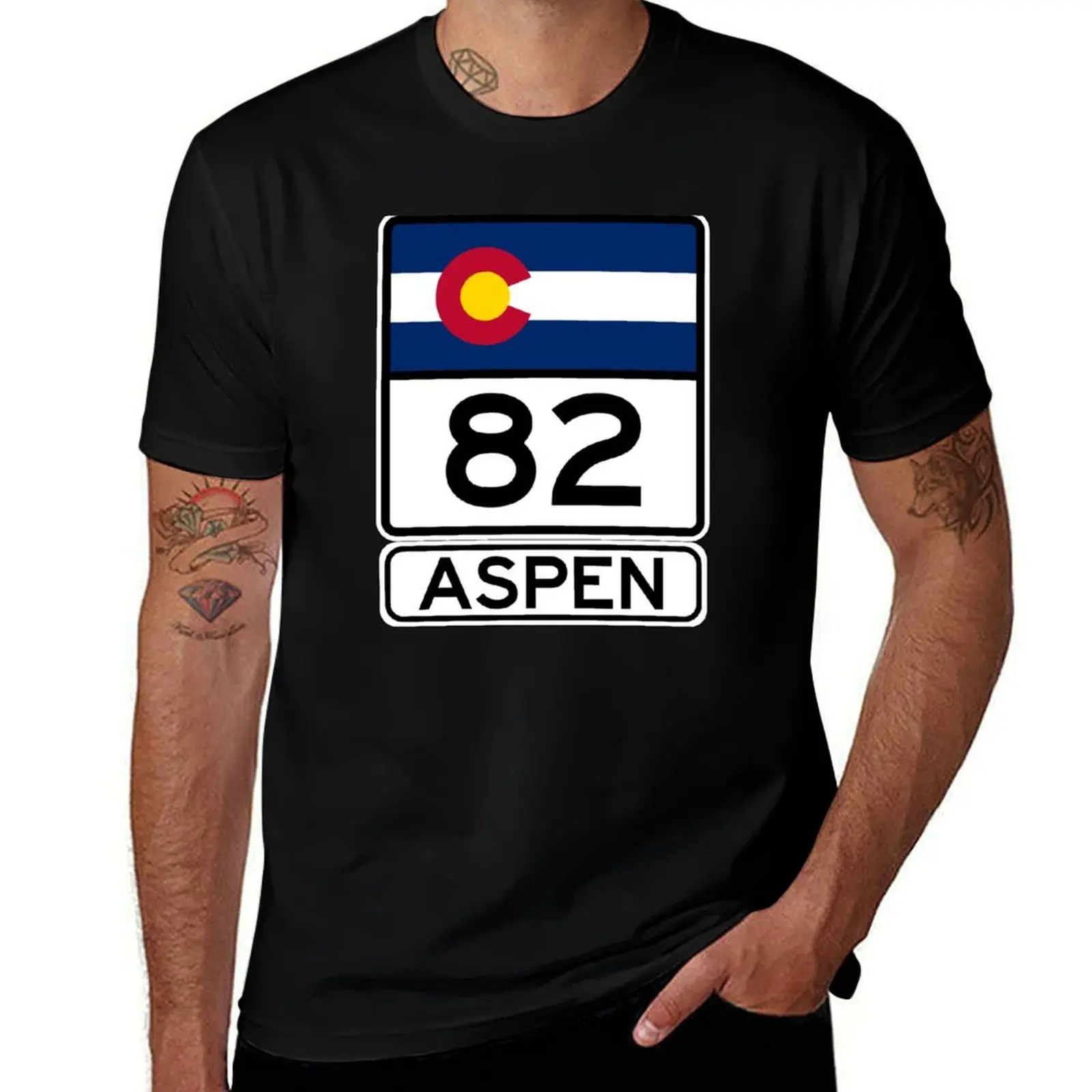 CO-82 - Aspen, Aspen Road Sign, Colorado 82 Aspen T-Shirt Louboutins korean fashion black t-shirts for men