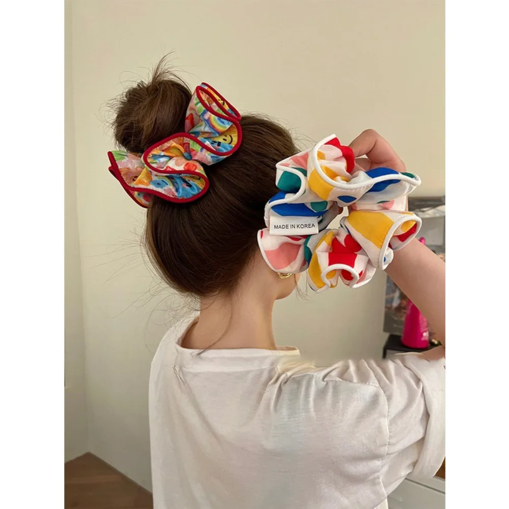 

8 Color Large Lace Hair Loop New Ruffle Design Floral Hair Scrunchie Elastic No Harm Ponytail Holder For Women Girl