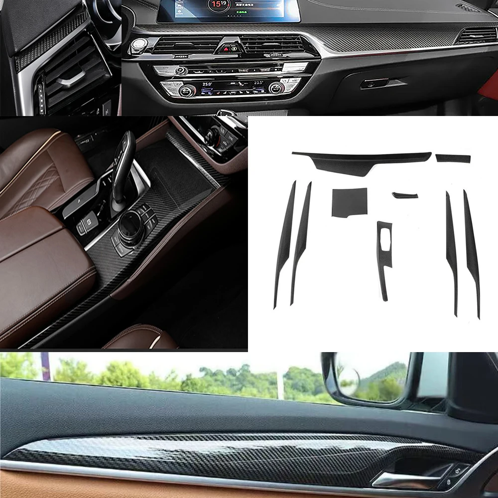 Dry Carbon Fiber Interior Accessories Kits Gear Shift Panel Dashboard Inner Door Panels for BMW 5 Series G30 2018-2022