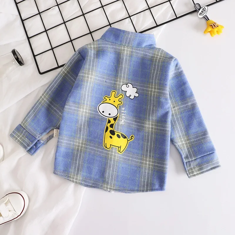 Fashion Boys Shirt New Plaid Style Kids Long Sleeve Shirts Children\'s Cotton Clothes Kids Boy Girls Thicken Blouses Velvet Tops