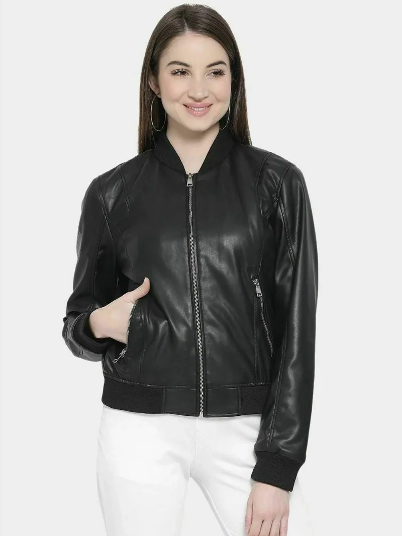 Manteau de motard en peau d'agneau pour femmes, veste en cuir pur, manteau de bombardier noir, nouveau, élégant, authentique