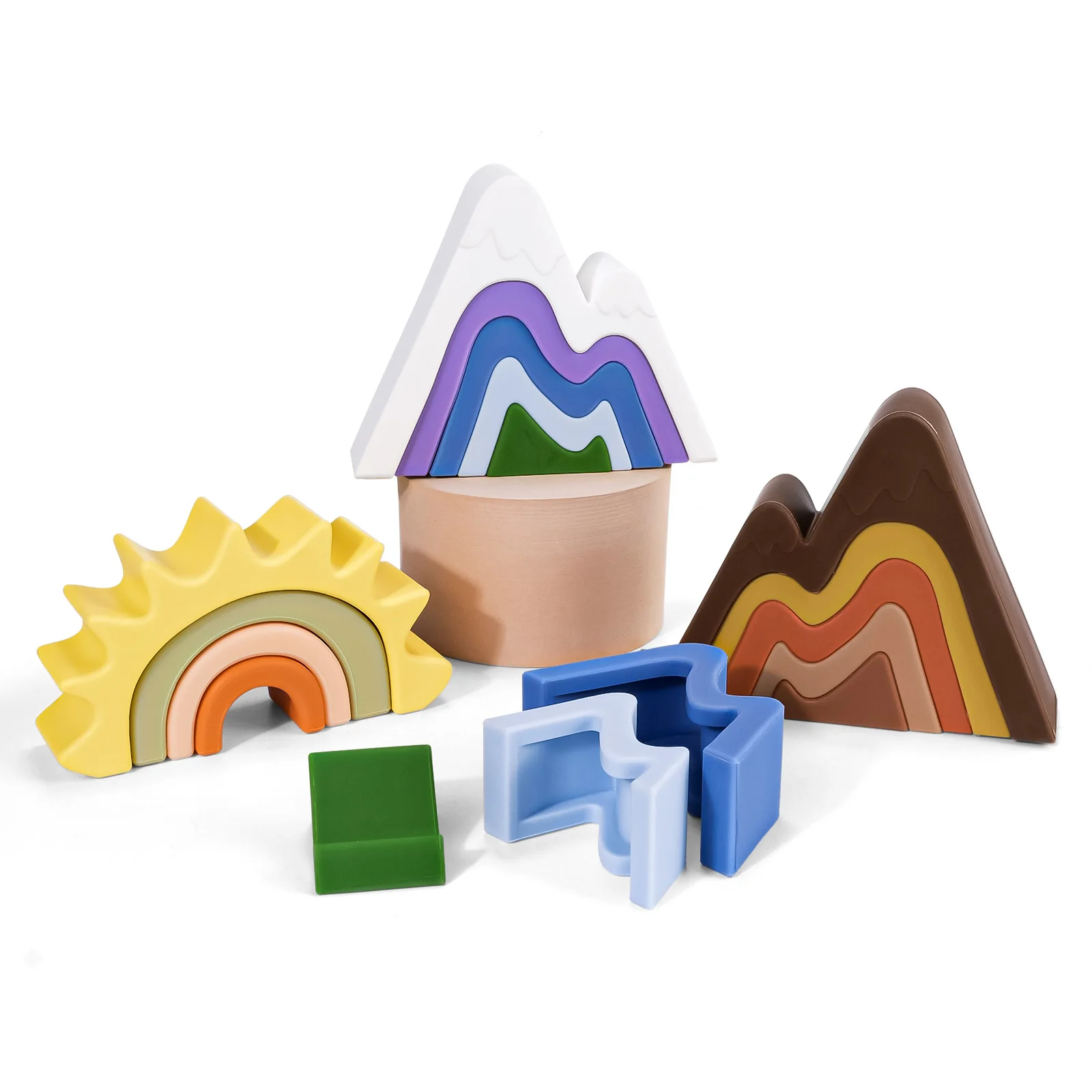 New Children Montessori Arch Bridge Mountains Tunnel Blocks Silicone Toys Baby early Education Colourful Cognitive Blocks Toys