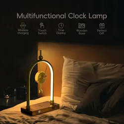 Wireless Charging Clock Lamp Dimmable Touch Switch Desk Lamp Bedroom Study Living Room Multifunctional Clock LED Table Light