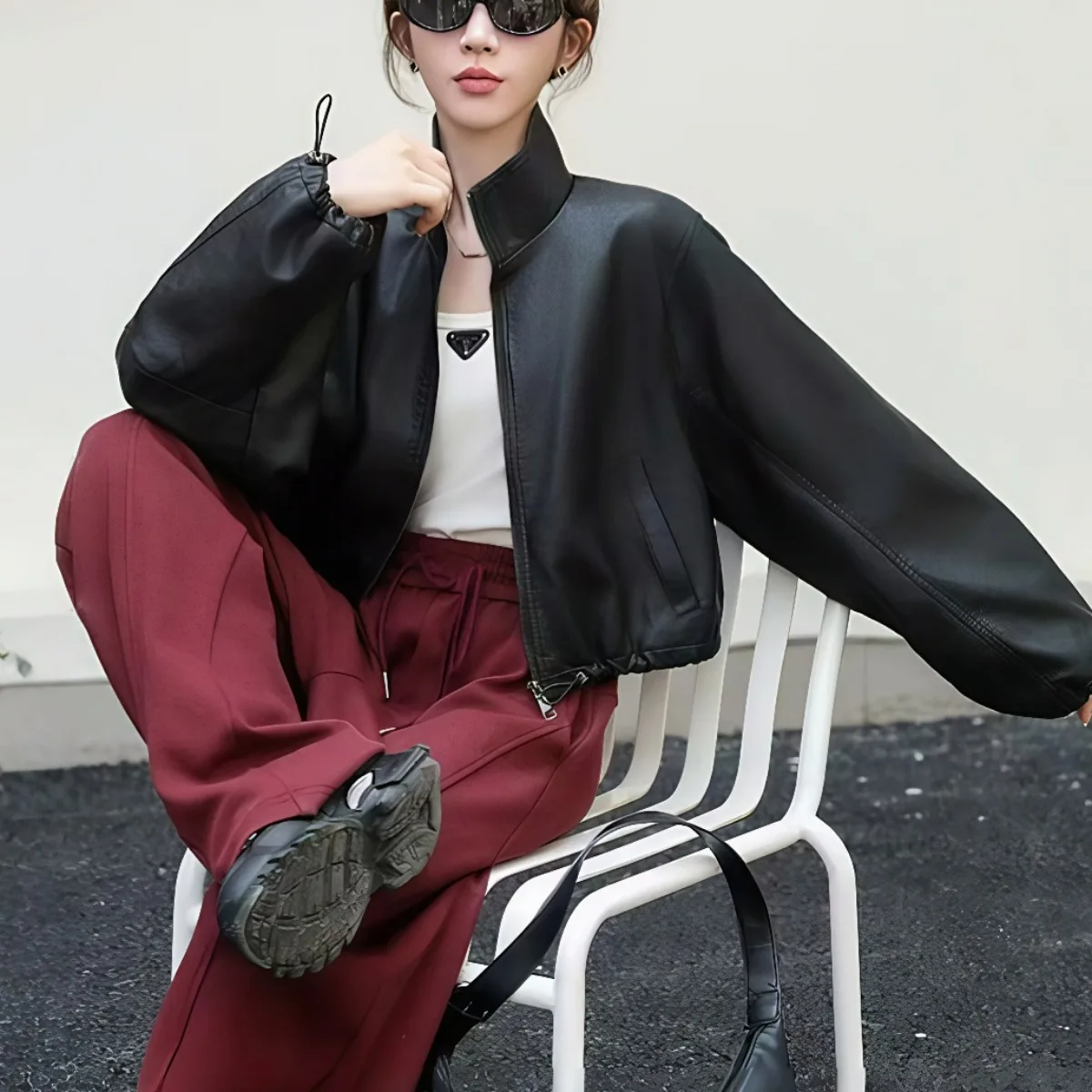 ملابس نسائية من جلد البولي يوريثان لراكبي الدراجات النارية بسحاب ort Sve جناح الخفافيش ملابس ربيع الخريف وصلت حديثًا ملابس العمل Jaet