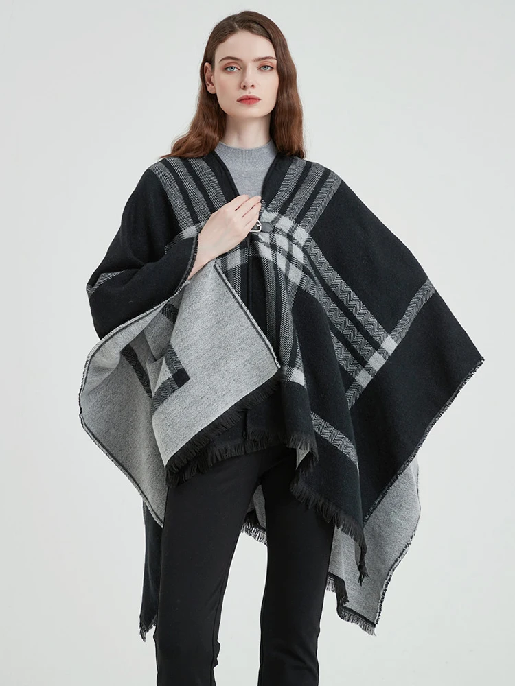 

Imitation Cashmere Women Scarf Winter Ladies Vintage Plaid Poncho Warm Female Blanket Capa Para Mujer Pashmina Thick Wrap Shawls