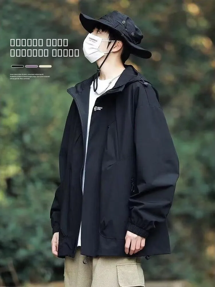 

Мужская весенняя повседневная рабочая одежда American Sle, тройная футболка, свободная посадка из ткани бычьего волокна, длинная молния свека