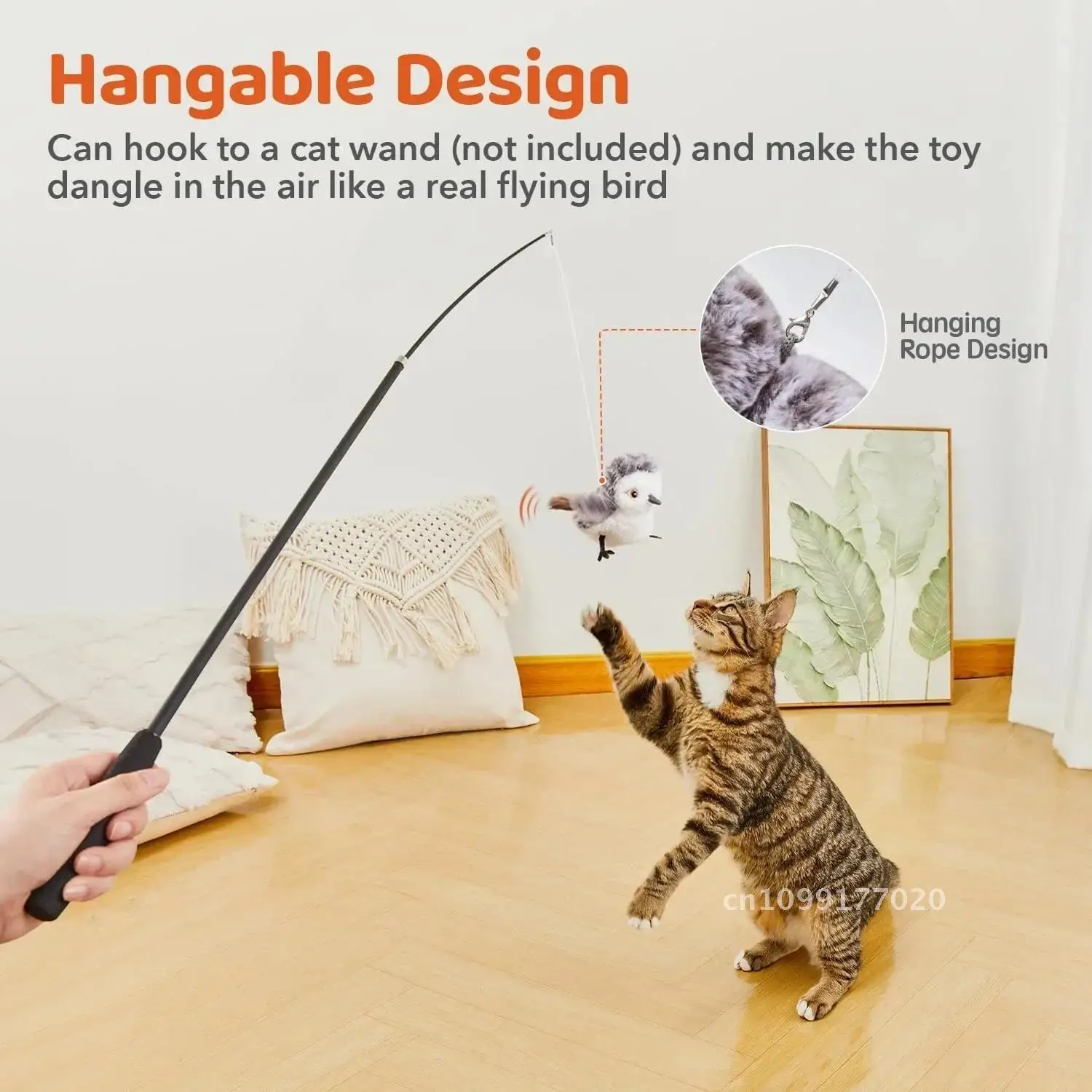 

Rechargeable Flapping Bird Cat Toy Touch-Activated Lifelike with for Kittens&Cats Interactive Sandpiper Catnip Exercise Chirping