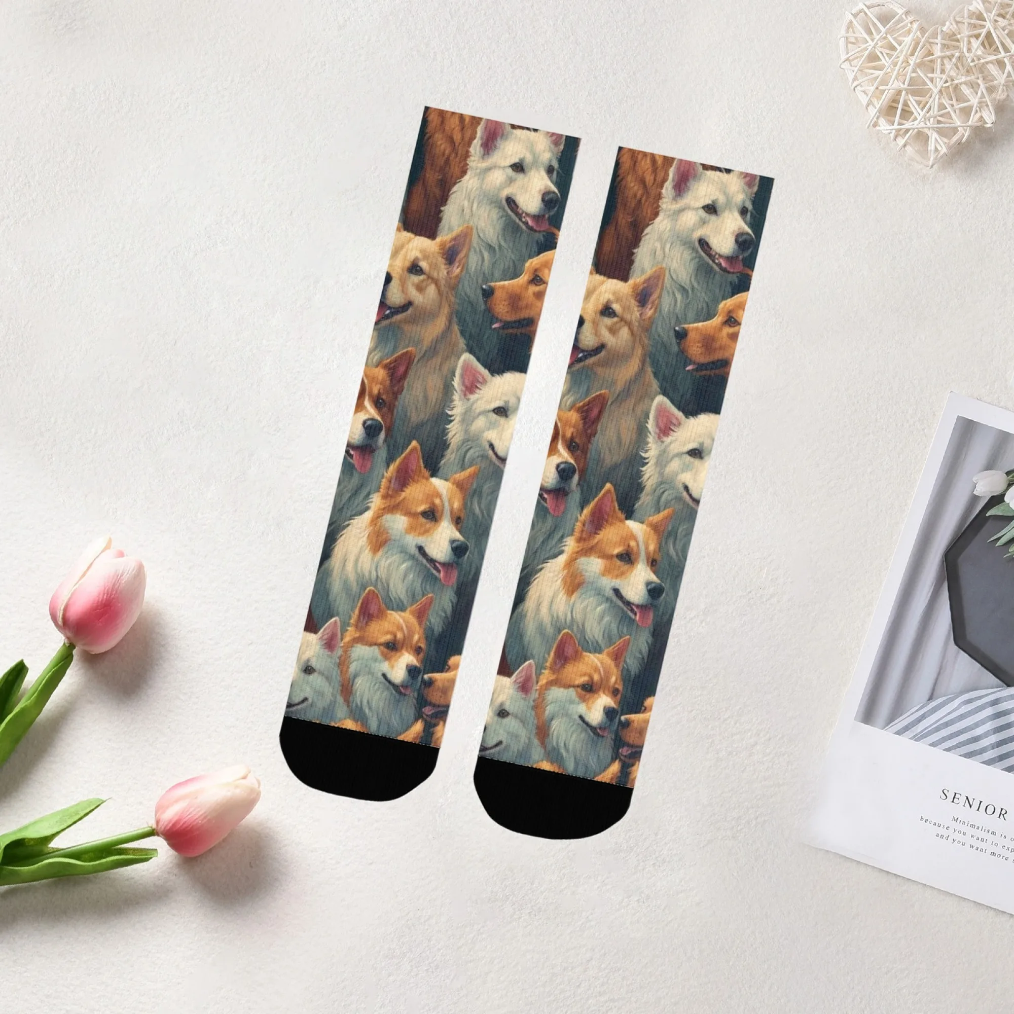 Pet dog theme print men's socks cute dog element accessories novelty Harajuku trend street hip-hop compression socks party gift