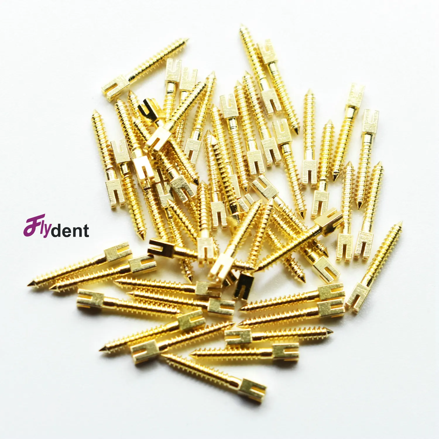 50pcs/bag Dental Endodontic Conical Screw Post Endo Root Canal Pins  Gold Plated Quartz Material Stainless Steel