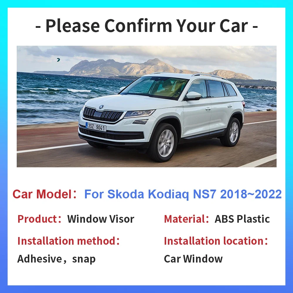 Car Windows Visor for Skoda Kodiaq NS7 2018~2022 2021 Side Sun Rain Guard Deflector Vent Smoke Cover Awnings Exterior Accessorie