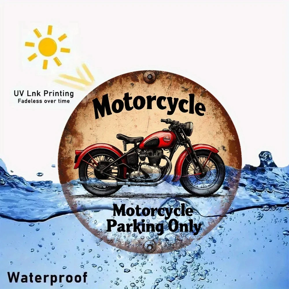 2D Flat Printing 1 Piece Metal Iron Sign Motorcycle-Specific Parking Sign Black Background