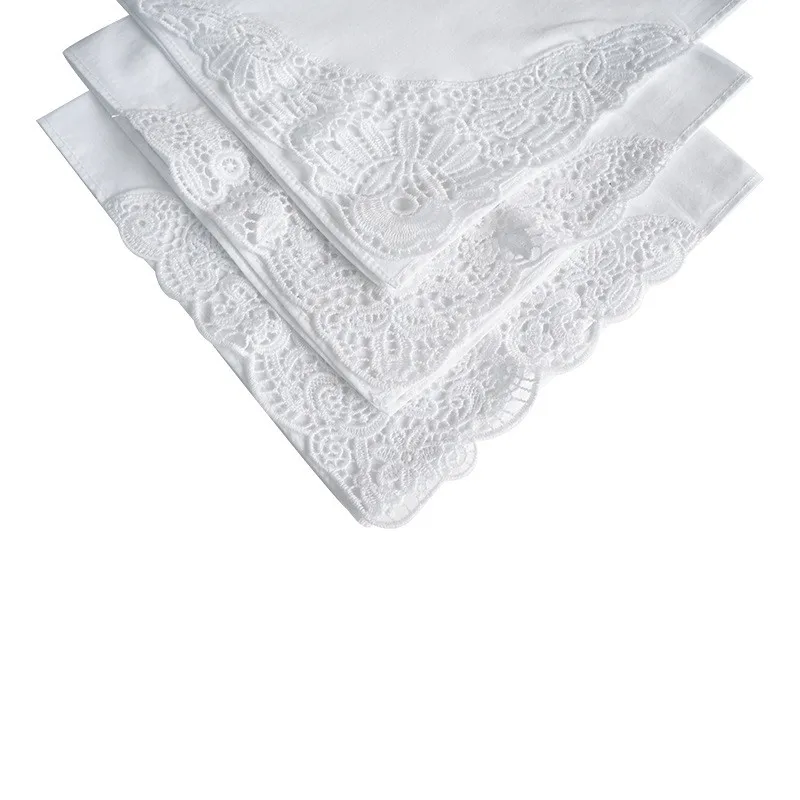 3Pcs 35x35cm Square 100% Cotton White Lace Cotton Lace Handkerchief Thickened Wedding Party Decor Gift