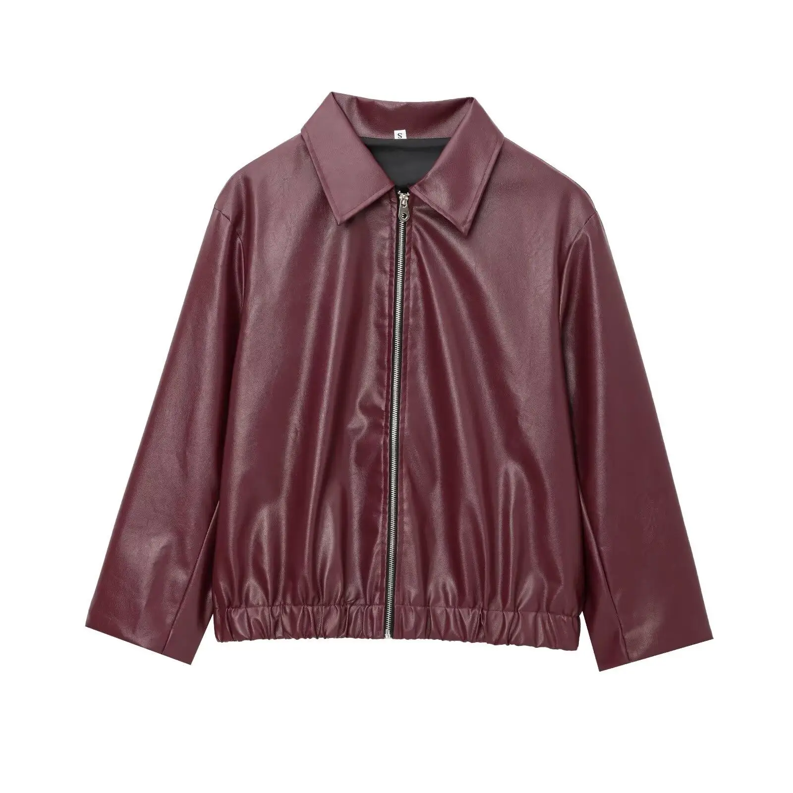 mat PU Leather Jaet Women's Loose Fit Long Sve Retro Collar Artificial Leather Coat Street Sle Zipper Spring 2025