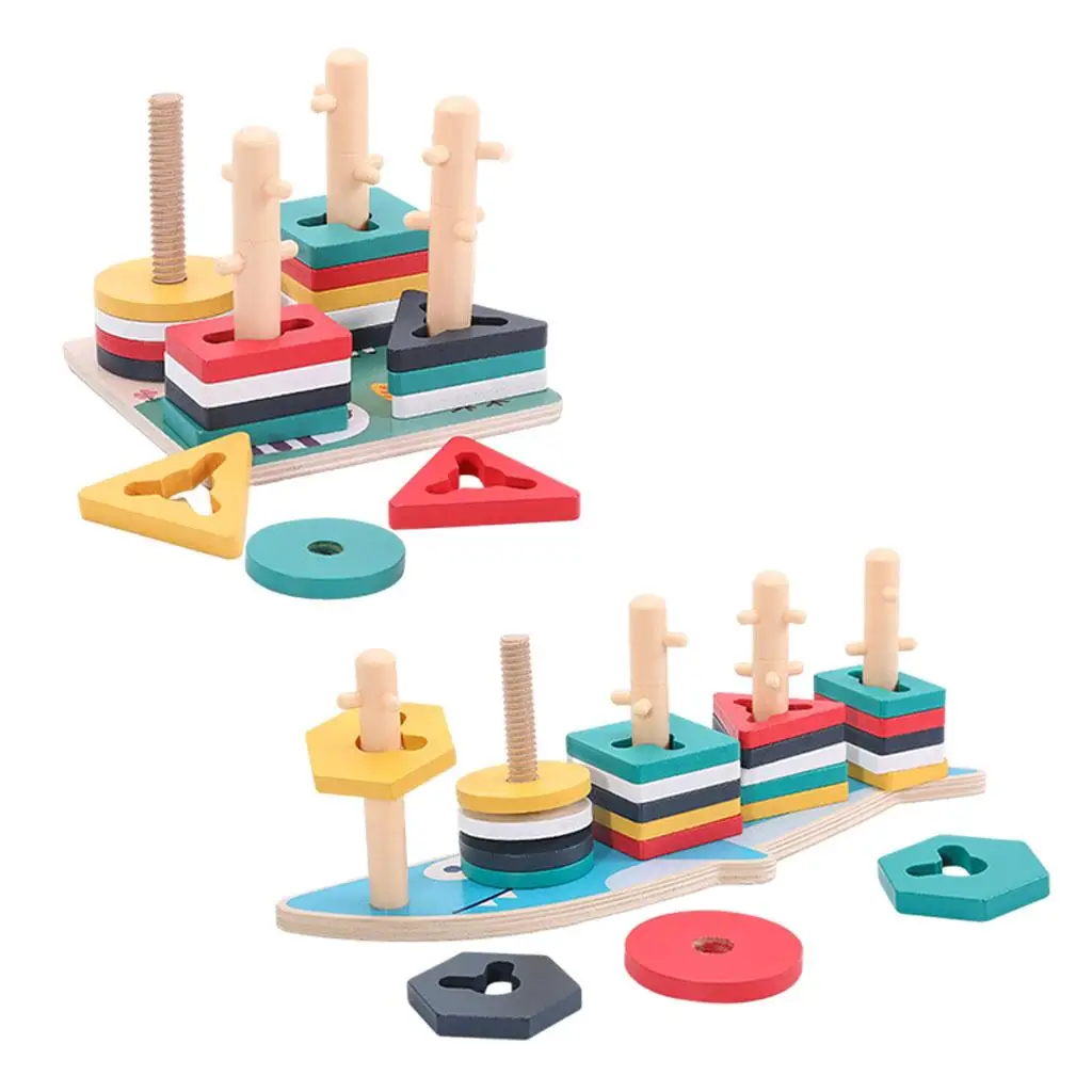 

Shape Sort Stack Toy Geometric Stacker Colorful Blocks Color Sensory Learning Development Toy