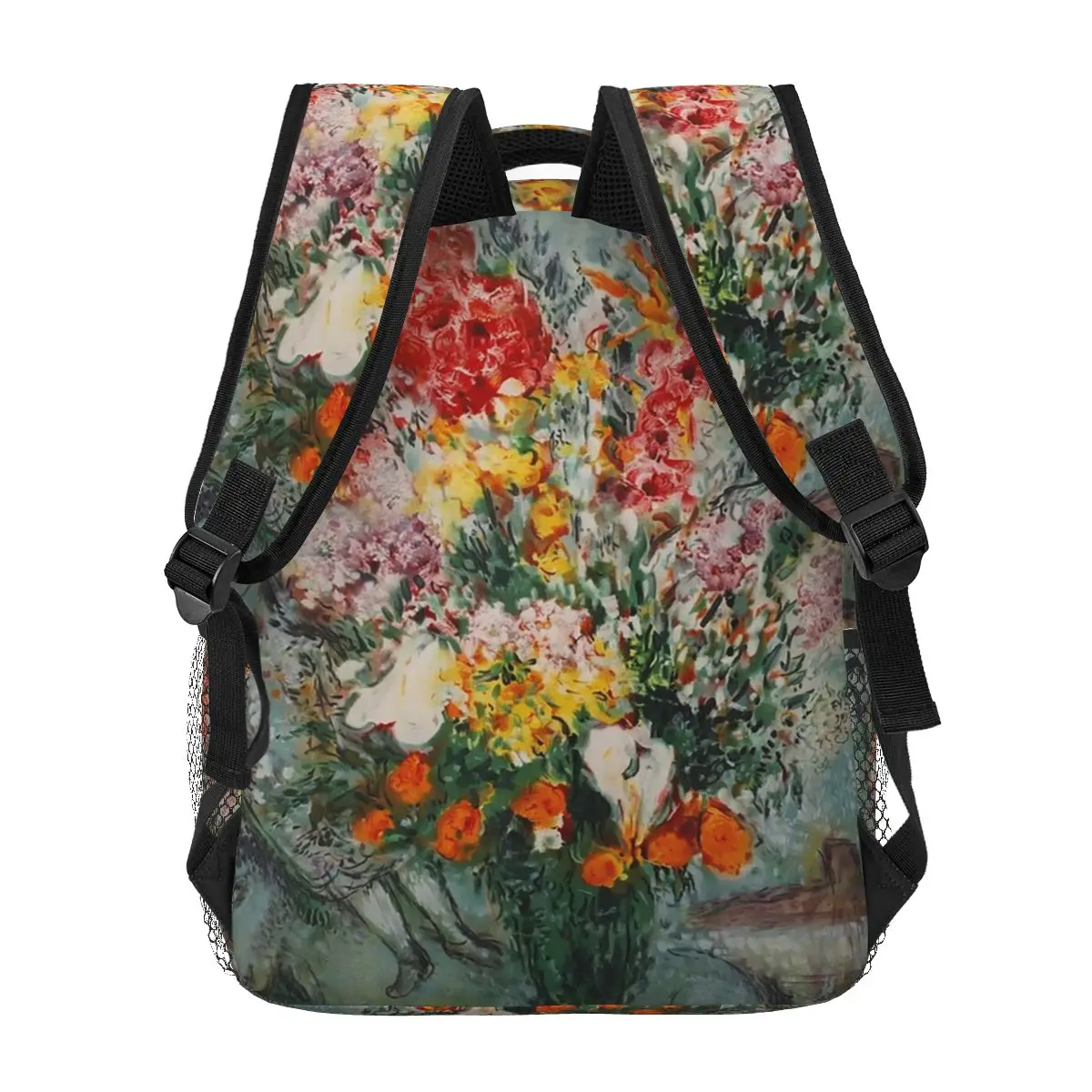 Marc chagall bouquet de fleurs mochilas meninos meninas bookbag crianças sacos de escola viagem bolsa ombro grande capacidade