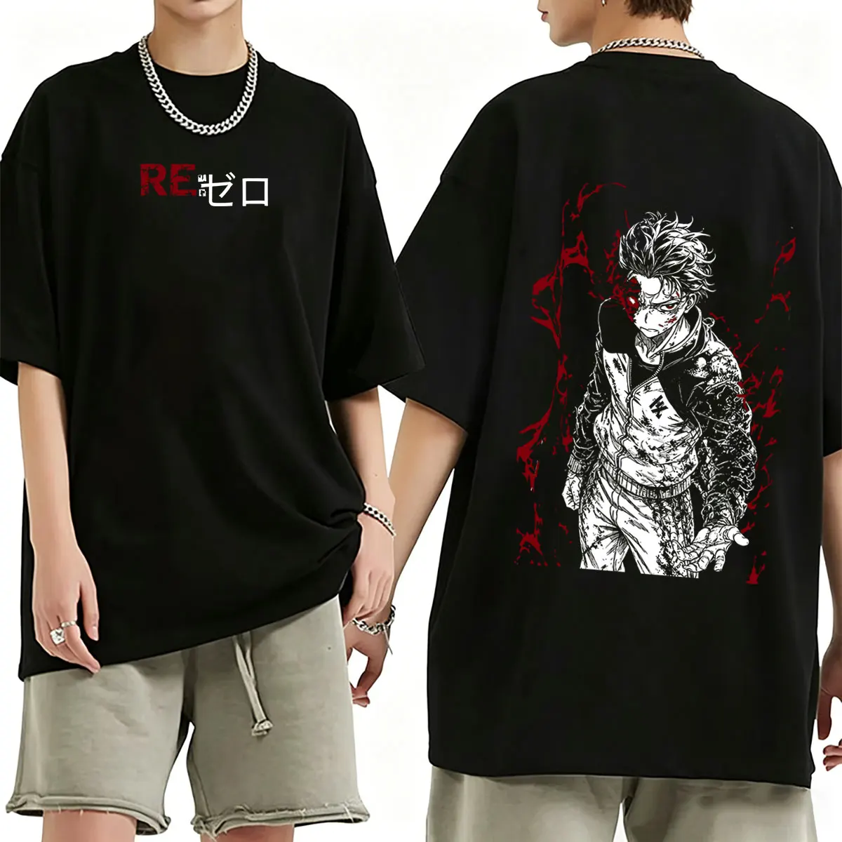 Anime Re:ZERO Starting Life in Another World T-Shirt Subaru Natsuki Grafik-T-Shirts für Männer und Frauen, Vintage, lässig, übergroßes T-Shirt – Detail 2