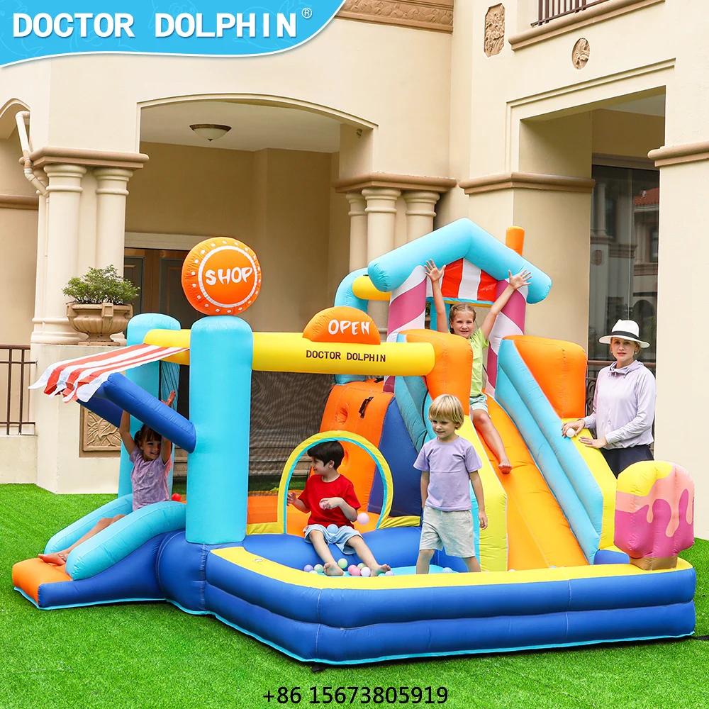 Doctor Dolphin Manufacturer Direct Inflatable Jumping Castle With Water Slide Kids Outdoor Bounce House Combo