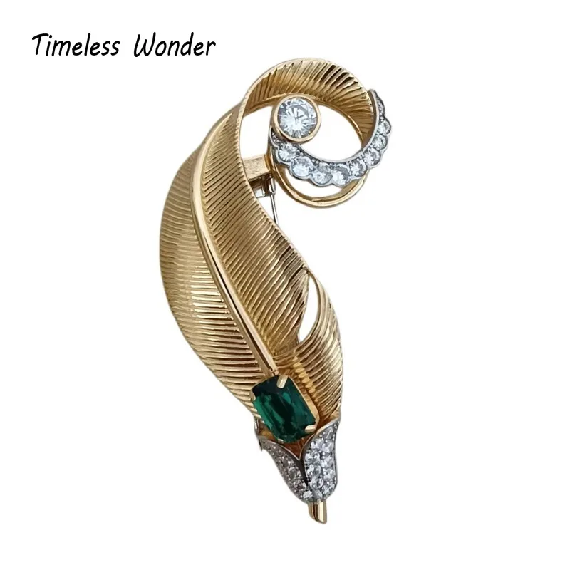 Broches de Hoja Geométrica Retro con Circones Timeless Wonder para Mujer, Joyería de Diseñador, Regalo de Alta Costura, Raro, Moderno y Elegante 5255