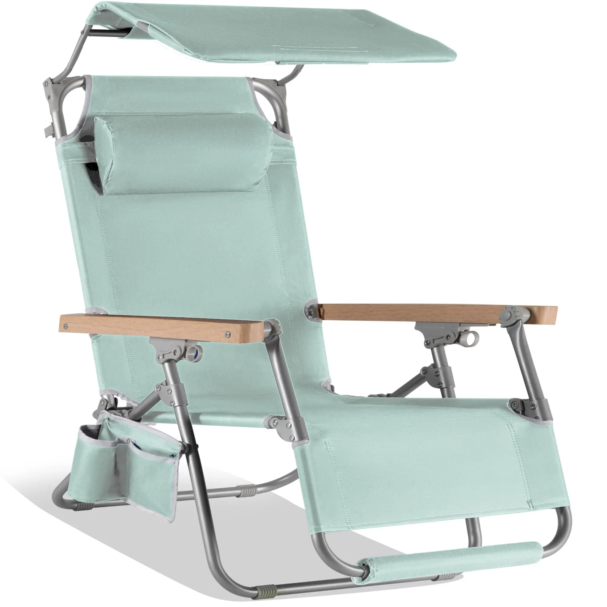 Beach Chair with Adjustable Canopy, Folding Zero Gravity Reclining Camp Lounge Chair with Backpack Straps & Side
