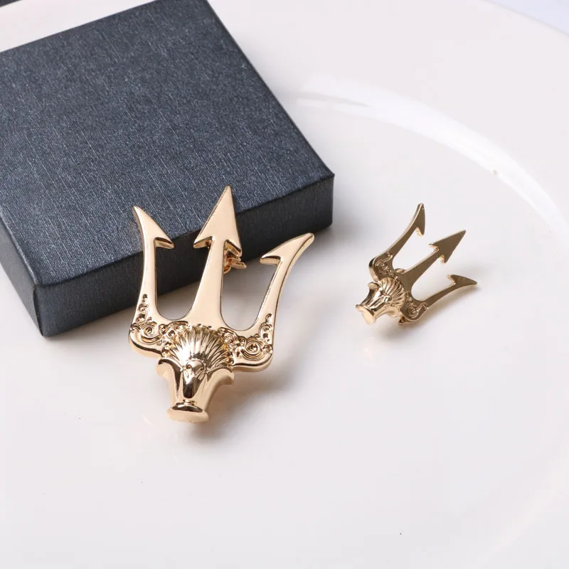 Broche Trident Vintage para hombre, broches de Metal, Pin de solapa, insignia, accesorios para cuello de camisa, regalos para hombre, estilo británico de alta gama