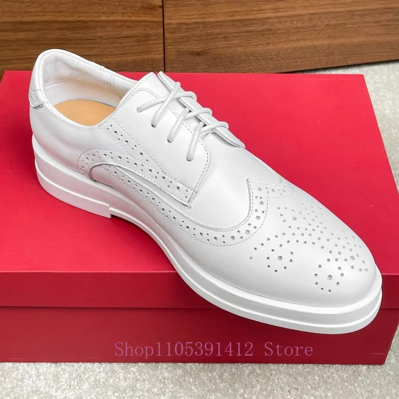 Genuine Leather Men Casual Shoes Height-Increasing Brogues Photographer White Sneakers Groom Dress Wedding Shoes