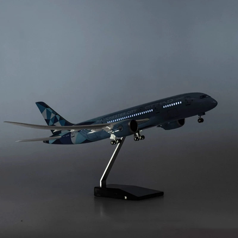 43CM 1:130 Scale Diecast Model Etihad Airways B787 Manchester City livery Resin Airplane Airbus Collection Display Gifts