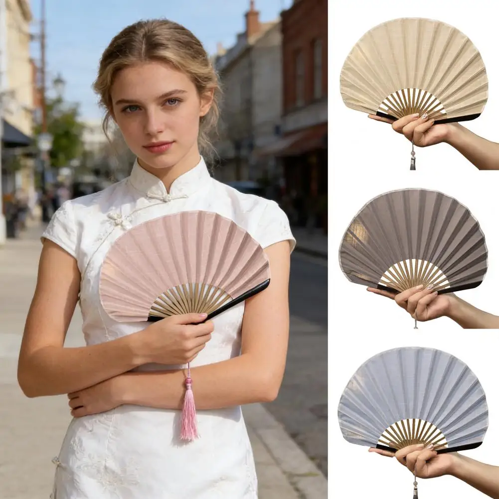 Creative Retro Mini Shell Fan Cotton Linen Cloth Chinese Folding Hand Fan Gentle Solid Color Handheld Fan Women's