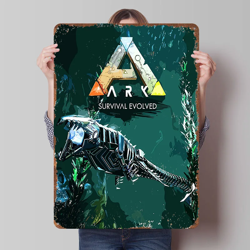 ARK: Survival Evolved Game Tin Plaque Poster Customized Wall Art Retro Vintage Metal Signs for Man Cave Gamer Room Decoration