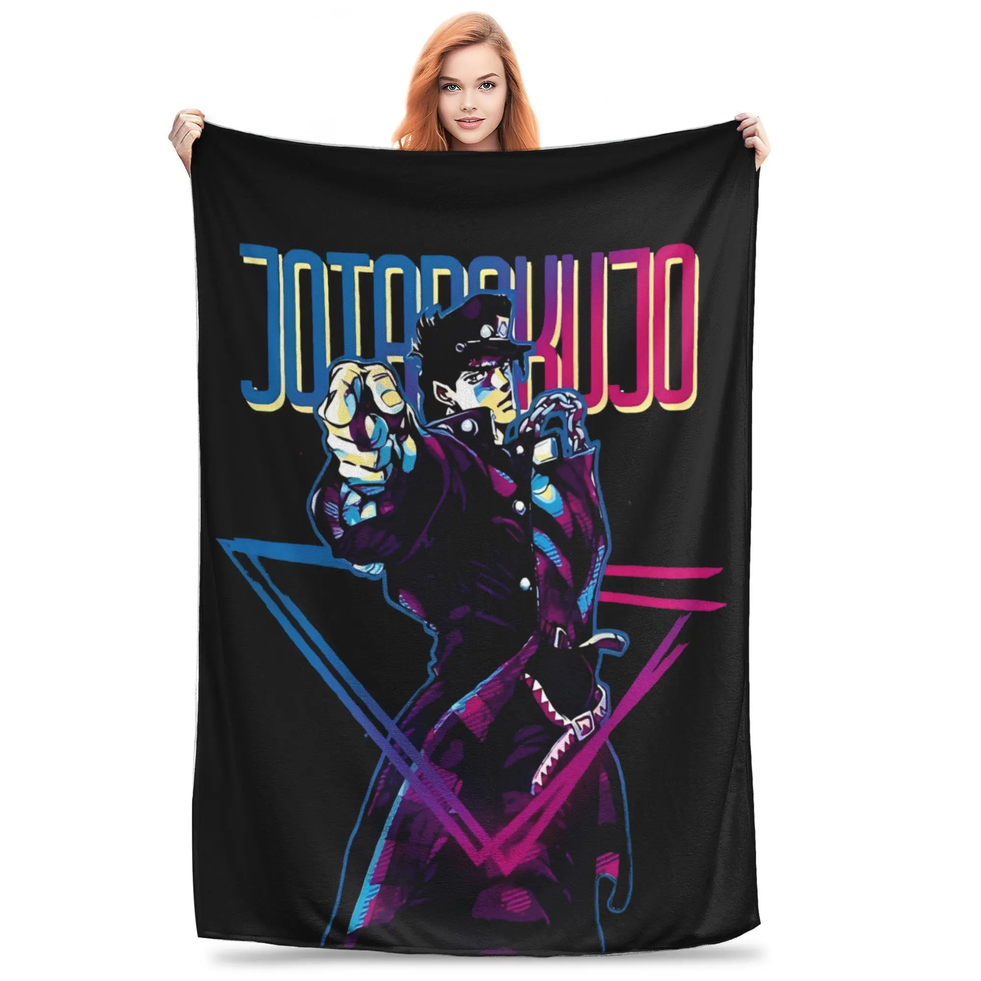 Jojos Bizarre Adventure Blanket Cover Fleece Kujo Jotaro Jojo Super Warm Throw Blankets for Bedroom Sofa Bed Rug