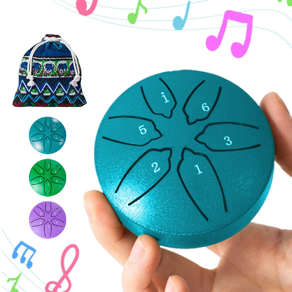 Mini Chakra Drum 3 Inch 6 Notes Waterproof Steel Tongue Drum  Rain Chime for  Yoga Musical Education