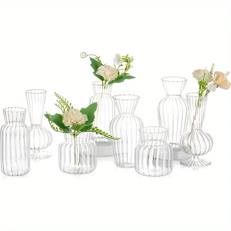 8/16 Pieces of Modern Transparent Glass Vase Set, Small Mini Flower Center Vase, Hand-Decorated Cute Short Window Home Decoration, Wedding Reception Table Single Rose Vase